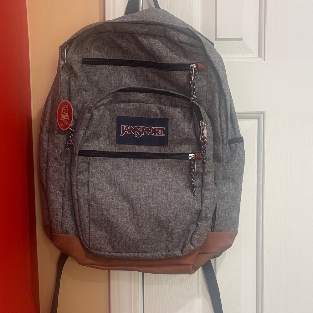 Jansport Heather Gray Backpack with Brown Base